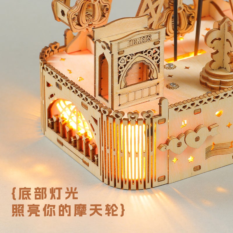 Wooden Puzzle Music Box Ferris Wheel 3D Stereo Assembled Model Children'S Gift Handmade Building Blocks Toy - Image 5
